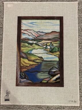 Hand Painted Framed Window Landscape Needlepoint Canvas